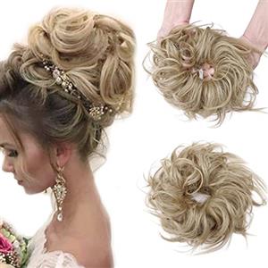 Rich Choices Extension clip capelli veri Disordinato Pelo arruffato Pezzo di capelli Scrunchies Estensioni di panino ondulato Elastico Scrunchie Chignon Coda di cavallo Biondo cenere