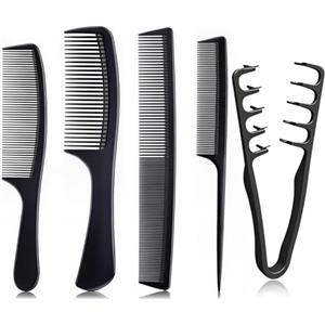 HUZNA Set di 5 Pettini per Capelli Uomo Professionale Kit Barbiere per Styling e Taglio Include Pettine a Coda e Pettini Modellanti per Salone e Casa Colore Nero
