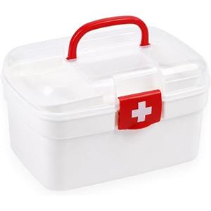 KORAT Cassetta Pronto Soccorso Vuota, Valigetta Medica Portatile con Vassoio Rimovibile, Scatola Farmaci con Coperchio Trasparente e Chiusura Sicura, Organizer Medicinali per Casa, Ufficio, Auto