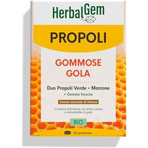 HerbalGem - Propoli Largo Spettro Gommose Bio - Gola sensibile - Quando si avverte un raffreddore - 24 gommose