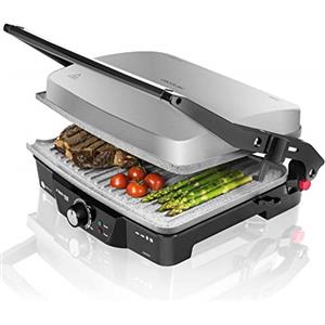 Cecotec Griglia elettrica Rock'nGrill 2000. Rivestimento antiaderente RockStone, 180º, altezza regolabile, superficie cucinata 30x23,5 cm, include raccoglitore di grasso, 2000 W