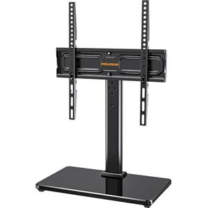 PERLEGEAR Supporto TV da Tavolo Girevole per TV da 24-60 Pollici Fino a 45 kg, Universale Supporto TV da Tavolo Regolabile in Altezza, Piedistallo TV con Base in Vetro Temperato Max VESA 400x400mm