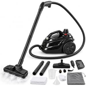 Vonia Powell Pulitore a vapore 2000 W, lavapavimenti a vapore 5 bar, nero | Vapore regolabile, serbatoio 2 litri per 60 minuti, pronto in 60 secondi, cavo 3 m, kit accessori, senza detersivi