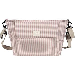 Walking Mum. Borsa fasciatoio per neonato I Love Vichy. Borsa cestino per passeggino o da appendere a spalla. Colore rosa. Misure 42X36X13 cm.