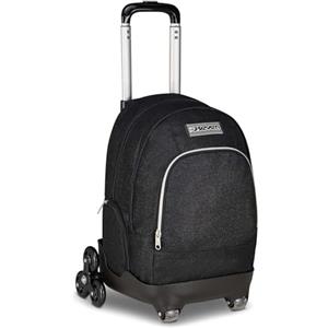 Seven Trolley Scuola Comby 8 ruote MADE OF STARS, Nero, Effetto brillantini, 31 L, Scomponibile, Uso zaino, Barra telescopica, Tasca attrezzata, Tasca porta pc, Scuola elementare e media, Bambina