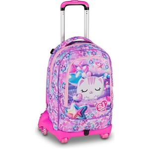 SJ GANG STYLE JAM GANG Trolley Jack 8 ruote GLOWCAT, Rosa, 34L, Scomponibile, Crossover System, 3 in 1, Spallacci a scomparsa, Tasca portaborraccia, Barra regolabile, Scuola elementare, Bambina
