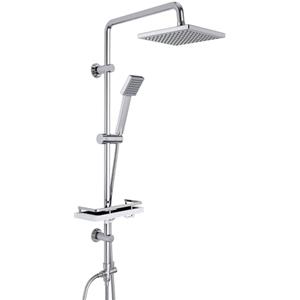 Görbach Colonna Doccia Acciaio Inox senza Miscelatore, Colonna Doccia idromassaggio con Asta Doccia Regolabili e Mensola, Set Doccia a Pioggia con Soffione ABS 20×20 cm Cromo