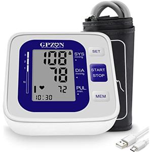 Gpzon B26 Misuratore di Pressione Braccio bracciale Macchina per polsini BP, Accurato kit automatico per alta pressione sanguigna, Bianco/Blu, Con polsino largo 22-40 cm