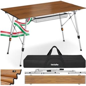 tectake® Tavolo da Esterno 90x52x47-70 cm, Tavolo Pieghevole, Struttura Alluminio, Rete portaoggetti, Borsa da Trasporto e Maniglia, Gambe Regolabili, per Spiaggia, Campeggio, Giardino - Aspetto Legno