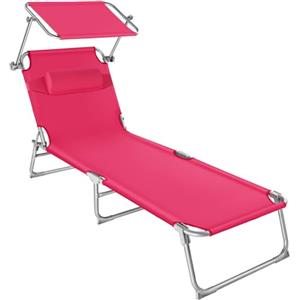 tectake® Lettino Prendisole Pieghevole, 190 x 68 x 111 cm, Sedia a Sdraio con Parasole, Cuscino e Maniglia per Trasporto, Schienale Regolabile in 4 Posizioni, Traspirante ed Impermeabile - Rosa
