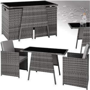 tectake® Salottino Rattan Losanna, Set da Giardino 2 Poltrone e 1 Tavolo, Sedie da Esterno Eleganti, Tavolo Vetro Nero Robusto, Struttura Acciaio Durevole, Conservazione Pratica - Grigio