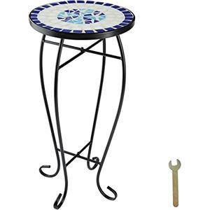 tectake® Tavolo da Esterno 30x30x61,5 cm, Tavolino da Esterno in Mosaico di Pietra, Gambe Tavolo Arcuate, Tavolo Rotondo ideale per Giardino, Terrazzo e Balcone, Arredo Giardino e Casa - Bianco/Blu