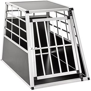 tectake® Trasportino, Gabbia per Cani, Auto, Alluminio, Box per cani, Trasportino cane per Auto, Taglia L, Gabbia Resistente, Facile da Pulire, Trapezoidale - 65x90x69,5 cm - Nero
