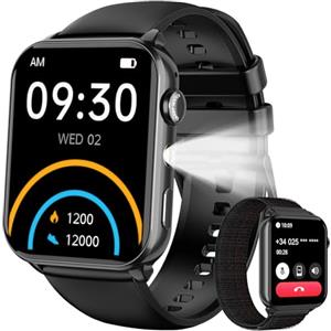 Baolubao Smartwatch Uomo Donna, Orologio Smartwatch con Effettua/Risposta Chiamate, LED Torcia, Orologio Intelligente con DIY Quadranti, Contapassi, Sonno, Smart Watch per Android iOS(2 Cinturini)