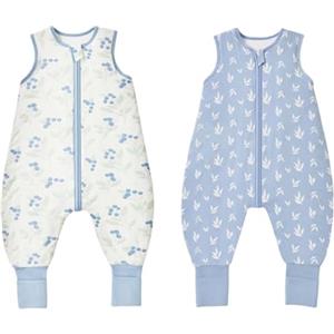 ToyaTec Sacco Nanna per Neonati con Gambe, Confezione da 2 Pezzi, in Morbidissimo Rayon Ricavato dal Bambù, 1.0 Tog, Blu, XL