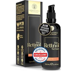 Kapua Naturals Retinolo Viso BIO - 100 ml - Siero Viso al Retinolo Puro + Acido Ialuronico +Aloe Vera +Vitamina C - Per una pelle luminosa e pura - Cosmetici naturali e sostenibili - Acido retinol - Made in Germany