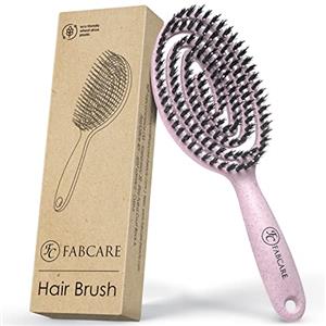 FABCARE Spazzola Capelli con Setole di Cinghiale e Doppia Molla a Spirale - Districante Professionale per Ogni Tipo di Capelli, Ideale per Cura e Styling, Design Ergonomico e Colore Elegante (Rosa)