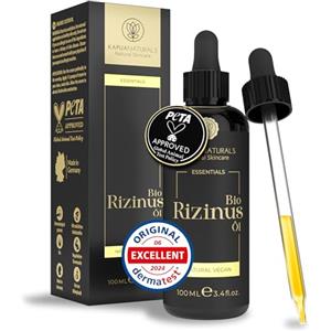 Kapua Naturals Olio di ricino biologico - 100ml - 100% puro, naturale e spremuto a freddo - Olio di ricino per capelli, ciglia, sopracciglia, barba e unghie - olio di ricino per ciglia spremuto a freddo