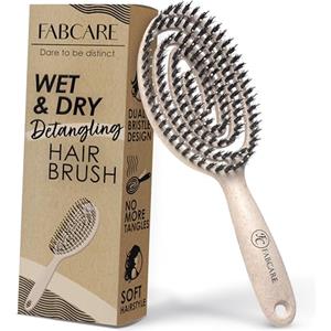 FABCARE Spazzola Capelli con Setole di Cinghiale e Doppia Molla a Spirale - Spazzola Districante Professionale per Tutti i Tipi di Capelli - Accessorio per Cura dei Capelli (Beige)