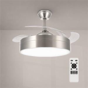 M Mimotec- Ventilatore da Soffitto LED Messe Nichel 72W con Luce CCT Regolabile e Intensità Variabile, Motore DC Silenzioso, 6 Velocità, 4 Pale Retrattili, Timer, Telecomando
