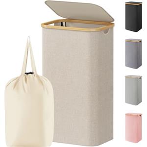 Lifewit Cesta Portabiancheria 100 L con Coperchio, Grande Cesto Biancheria Pieghevole in Bambù con Sacco Interno, Portabiancheria Salvaspazio, Laundry Basket per Camera da Letto, Bagno, Beige