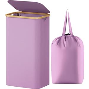 Lifewit Cesta Portabiancheria 100 L con Coperchio, Grande Cesto Biancheria Pieghevole in Bambù con Sacco Interno, Portabiancheria Salvaspazio, Laundry Basket per Camera da Letto, Bagno, Viola