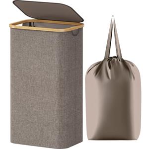 Lifewit Cesta Portabiancheria 100 L con Coperchio, Grande Cesto Biancheria Pieghevole in Bambù con Sacco Interno, Portabiancheria Salvaspazio, Laundry Basket per Camera da Letto, Bagno, Marrone