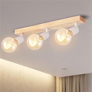 ANWIO Faretti da Soffitto Orientabili,Faretti da Muro,Plafoniera Soffitto con 3 Lampadine LED Attacco E27,Applique da Parete,Base di Legno,Lampadario per Negozio,Cucina (Lampadine Escluse) EUC-EA1908