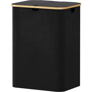 Lifewit Cesta Portabiancheria 150 L con Coperchio, Grande Cesto Biancheria Pieghevole in Bambù con Sacco Interno, Portabiancheria Salvaspazio, Laundry Basket per Camera da Letto, Bagno, Nero