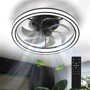 Mckalen Ventilatore da Soffitto con Luce 48CM, 6 velocità con Telecomando, 36W Lampada Ventilatore da Soffitto Reversibile, Timer, 7 Pale, Estate/Inverno, Soffitto Camera da Letto, Cucina (Nero)