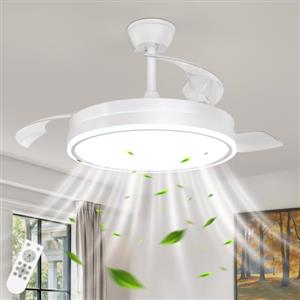 Mckalen 106CM Ventilatore da Soffitto con Luce e Telecomando, 3 Pale Retrattili, Reversibile, 3 Temperature di Colore, 6 Velocità, Timer, Motore DC Silenzioso per Camera da Letto, Soggiorno, Bianco