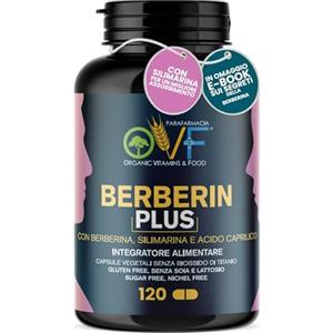 PARAFARMACIA, ORGANIC VITAMINS & FOOD OVF Berberin Plus | Integratore di Berberina Pura 600mg | 120 Capsule Scorta 2 Mesi con Cardo Mariano, Acido Caprilico, Silimarina Supporto Funzione Digestiva, Epatica e Depurativa Alta Concentrazione