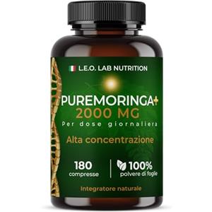 L.E.O LAB Moringa Oleifera Pura 2000mg 180 Compresse - Fonte Naturale di Vitamine, Minerali e Antiossidanti, Supporta le Naturali Difese dell'Organismo