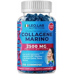 L.E.O LAB Collagene Marino con Acido Ialuronico 2500mg 210 Gummies - Con Vitamina C, A, Zinco Q10 per la Funzione e Mantenimento della Pelle, Capelli e Unghie