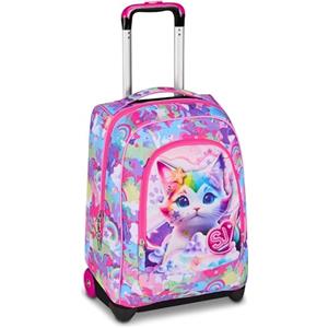 SJ GANG STYLE JAM GANG Trolley Scuola Fisso, Fucsia, 2 in 1, Doppio Uso, Trolley e Zaino, Zaino Scuola Elementare, Bambina