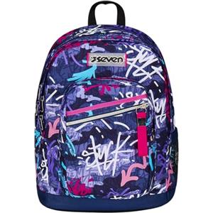 Seven Zaino New Fit, Doppio Scomparto, Tasca Porta Borraccia, Scuola e Tempo Libero, Graffiti Mix, Bambine e Ragazze, viola/rosa