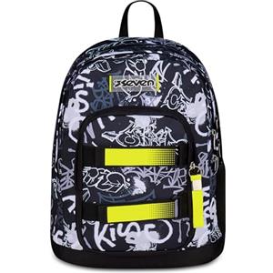 Seven Zaino New Fit, Doppio Scomparto, Tasca Porta Borraccia, Scuola e Tempo Libero, White Scratch, Bambini e Ragazzi, grigio/giallo