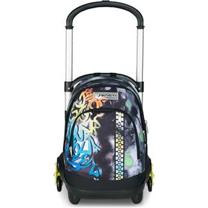 Seven Zaino Trolley Scuola Elementare Bambino 3 ruote, Zaino Sganciabile, Doppio Uso, Spallacci a Scomparsa, Flex, nero/verde
