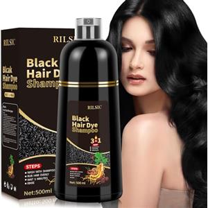 JELMOK Black Hair Dye Shampoo 3 in 1, colore nero, per capelli grigi, shampoo istantaneo, colore nero, per capelli (500 ml) (nero)