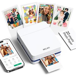 Nelko PP01 Stampante Fotografica Portatile, Mini Stampante a Colori per Stampa Foto dal Cellulare, Stampante Istantanea con 20 Carte per Foto Adesive, App di Modifica, Compatibile iOS/Android, Bianco