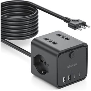 KEMELO Ciabatta Elettrica Multipresa con 4 Prese Universali 10/16A ITA e Schuko, 5 M Prolunga Elettrica con 2 USB A+2 USB C,Presa Multipla Spina Piatta Salvaspazio con Interruttori per Casa, Ufficio Nero