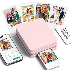 Nelko PP01 Stampante Fotografica Portatile, Mini Stampante a Colori per Stampa Foto dal Cellulare, Stampante Istantanea con 20 Carte per Foto Adesive, App di Modifica, Compatibile iOS/Android, Rosa