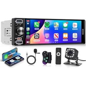 Rimoody Autoradio 1 Din Carplay Android Auto Senza Fili Bluetooth, 6,5'' HD Touchscreen Stereo Auto con Mirror Link Radio FM/AM/RDS EQ AUX/TF/USB Controllo del Volante Telecamera Posteriore Microfono