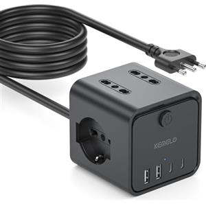 KEMELO Ciabatta Elettrica Multipresa con 4 Prese Universali 10/16A ITA e Schuko,3 M Prolunga Elettrica con 2 USB A+2 USB C,Presa Multipla Spina Piatta Salvaspazio con Interruttori per Casa, Ufficio Nero