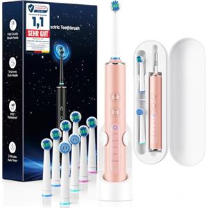 Nevoke Spazzolino Elettrico Rotante per Adulti e Bambini con 3 Intensità e 5 Modalità, Electric Toothbrush con 8 Testine, Custodia da Viaggio, Impermeabile IPX7, Autonomia fino a 120 Giorni(Rosa Pesca)