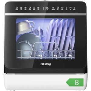 IsEasy Mini Lavastoviglie da Tavolo, con Funzione di Addolcimento Dell'acqua, Lavastoviglie portatile da 5L, 7+3 Programmi, Touch Control e Display LED, Ideale per Cucine, Apt e Dormitori