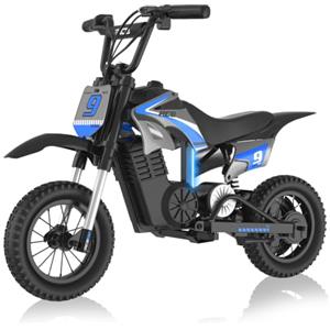 RCB R9X PRO Moto Elettrica per Bambini, Motocicletta con Motore 350W, 3 Velocità (10/15/25 km/h), autonomia 16 KM, luci Ambientali, Doble Suspensión, Ruote 12" Motocross per bambini 6+ anni
