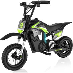 RCB R9X PRO Moto Elettrica per Bambini, Motocicletta con Motore 350W, 3 Velocità (10/15/25 km/h), autonomia 16 KM, luci Ambientali, Doble Suspensión, Ruote 12" Motocross per bambini 6+ anni
