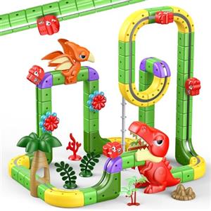 EUCOCO 115 Pezzi Trenino Elettrico per Bambini, Dinosauri per Bambini DIY Cube Track Giochi Bambini 3 4 5 6 7 8 Anni D Elettrico Klickrail Pista Magnetica Macchinine