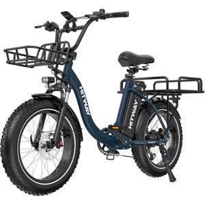 HITWAY BK6S Plus - Bicicletta elettrica con batteria da 48 V, 25 Ah, portata 90 - 200 km, bicicletta elettrica Fat Tire City da 20 pollici, con doppio cestello, motore da 250 W, 25 km/h, cambio a 7